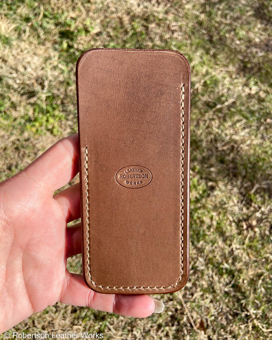 Large Light Brown Oil Tan Leather Knife Slip, Taupe Stitching