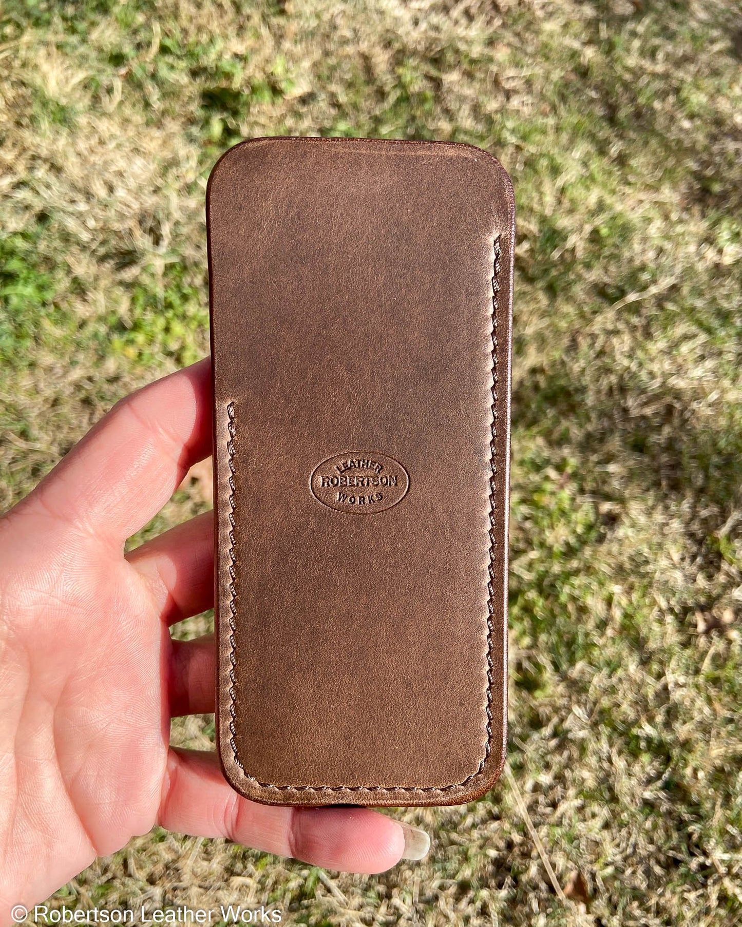 Large Antique Brown Oxford Leather Knife Slip, Brown Stitching