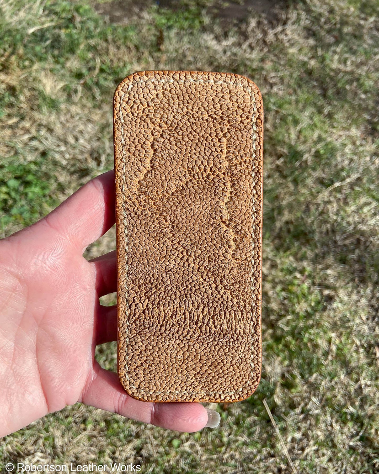 Large Tan Elephant Leather Knife Slip, Taupe Stitching