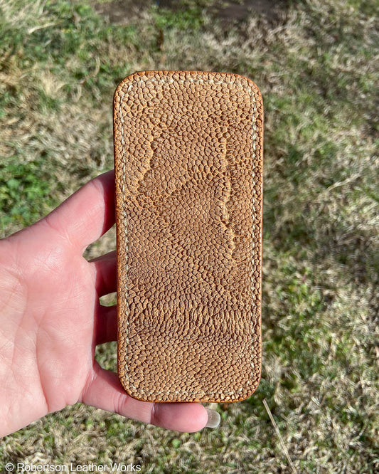 Large Tan Elephant Leather Knife Slip, Taupe Stitching