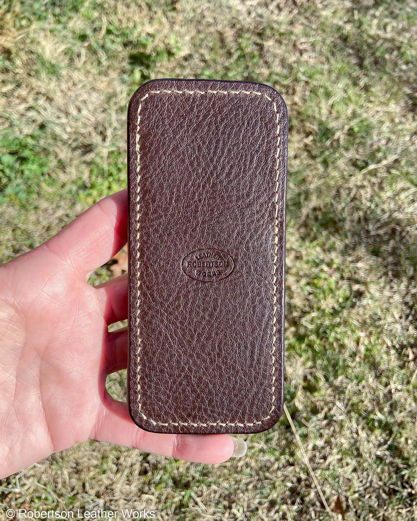 Large Tan Elephant Leather Knife Slip, Taupe Stitching