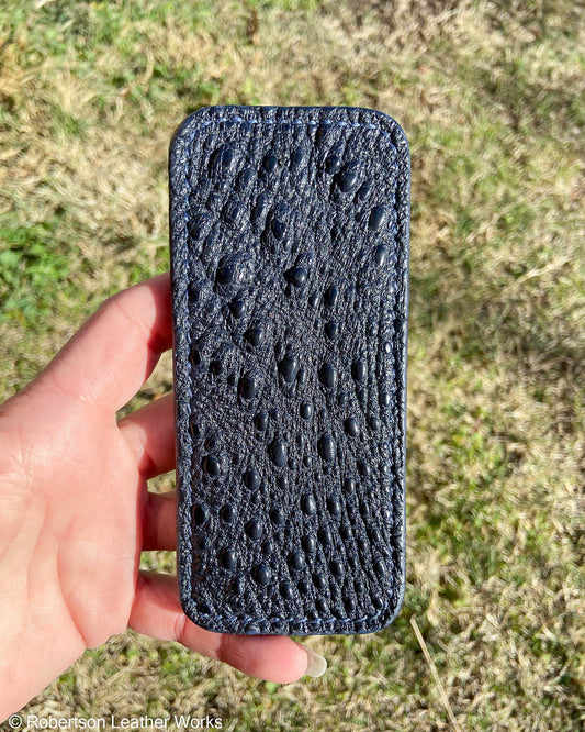 Large Navy Snapping Turtle Leather Knife Slip, Navy Stitching