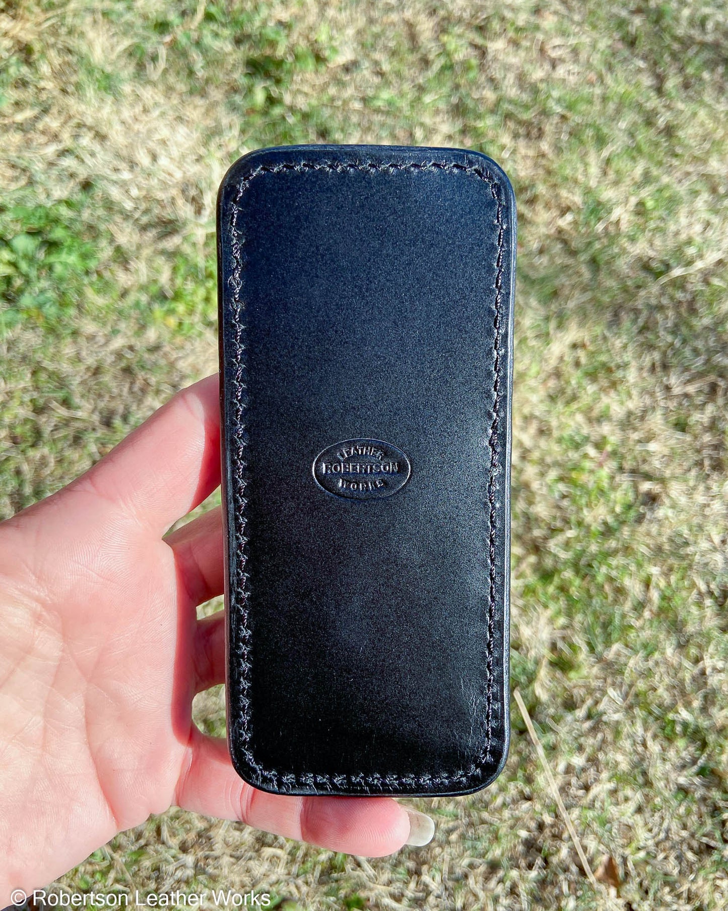 Large Cognac Safari Elephant Leather Knife Slip, Black Stitching