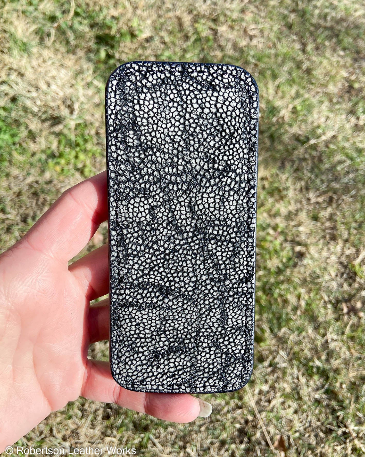 Large Gray Safari Elephant Leather Knife Slip, Black Stitching