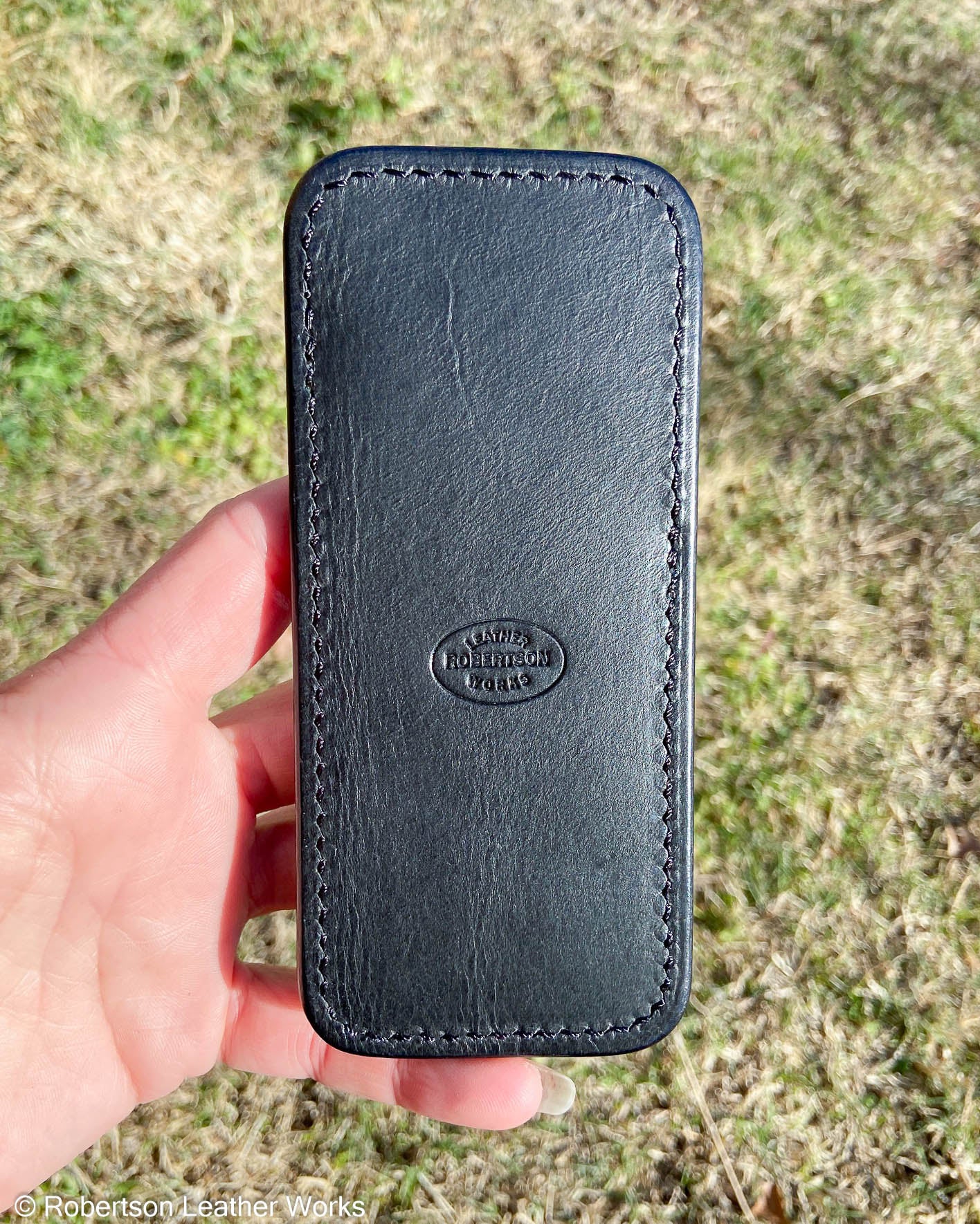 Large Gray Safari Elephant Leather Knife Slip, Black Stitching