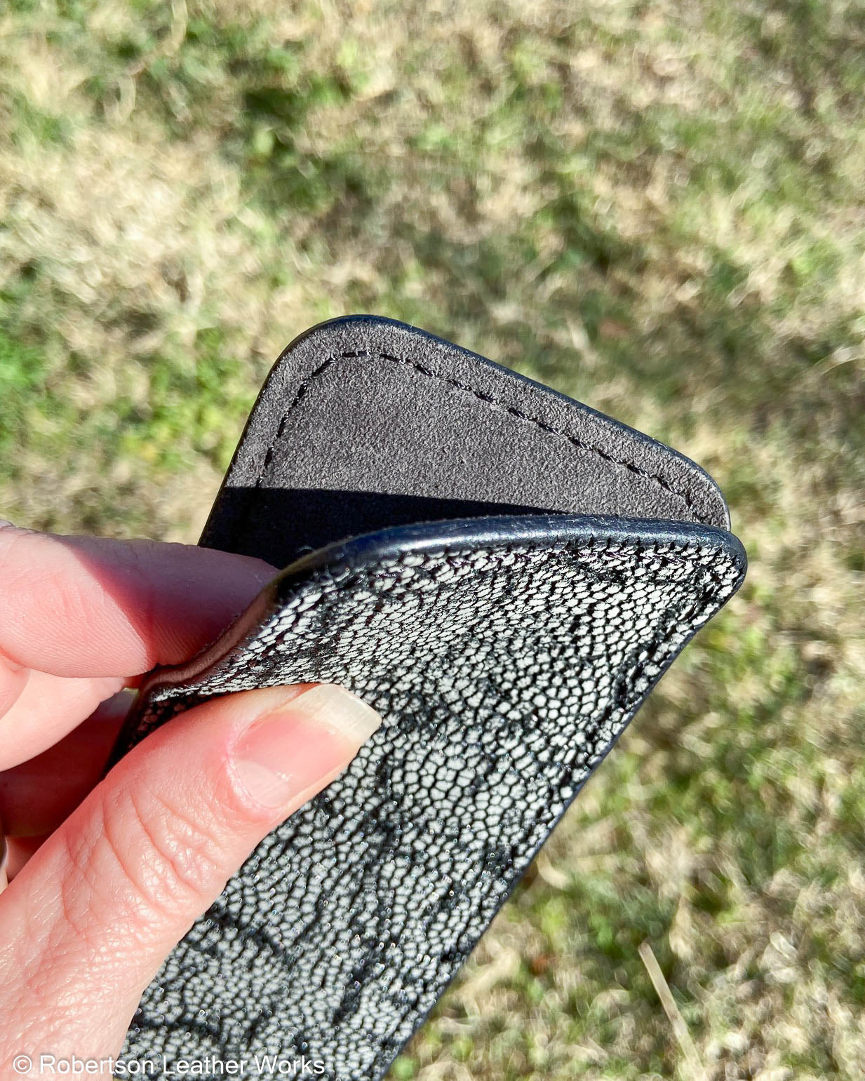 Large Gray Safari Elephant Leather Knife Slip, Black Stitching