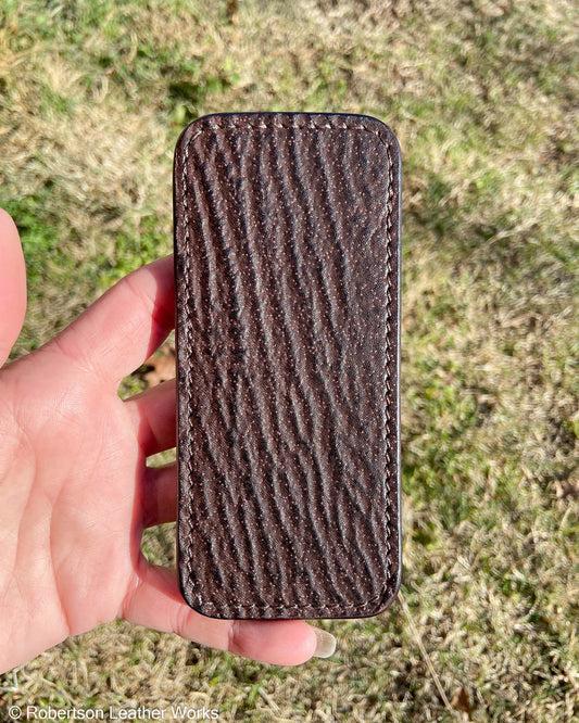 Large Dark Brown Shark Leather Knife Slip, Brown Stitching