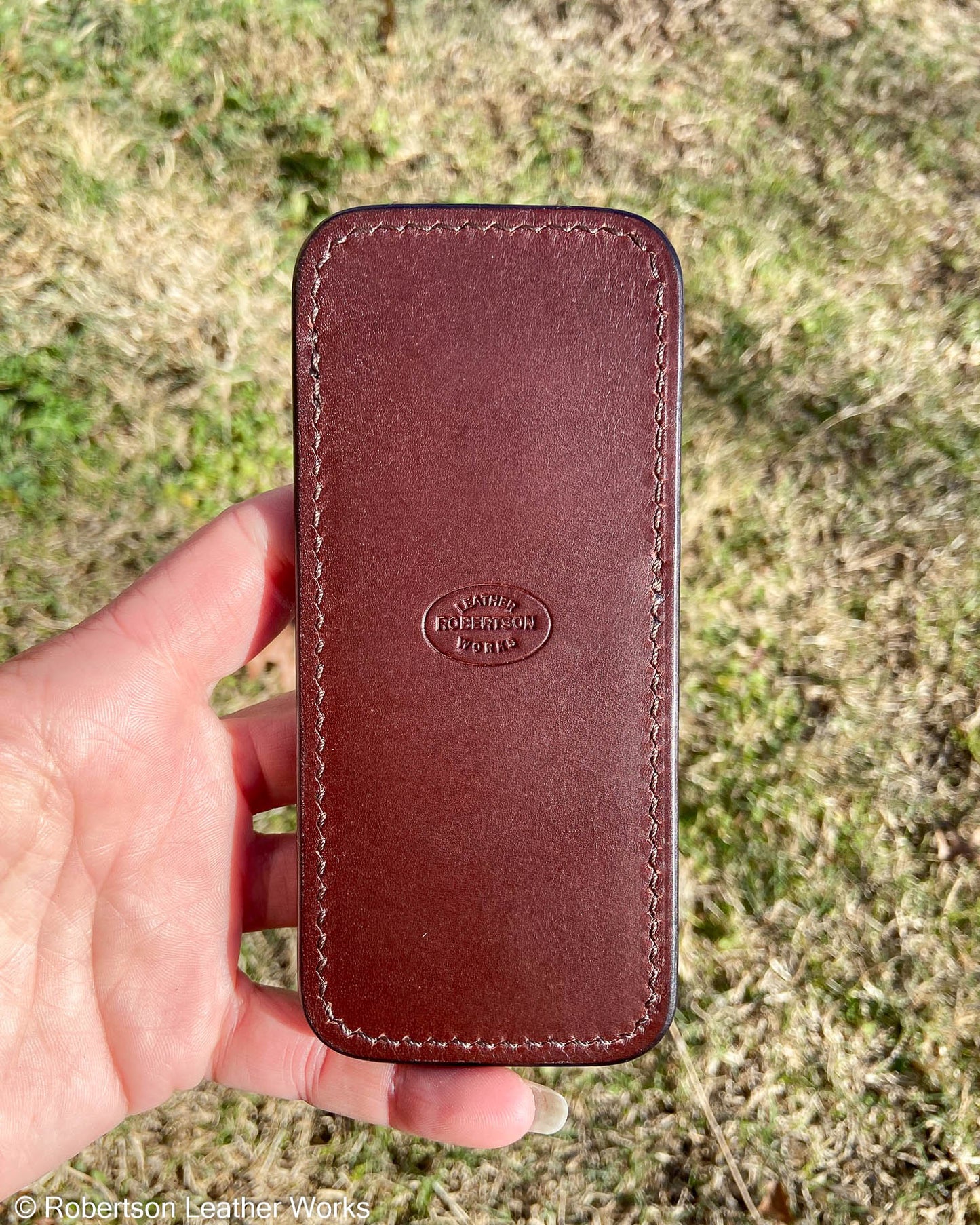 Large Dark Brown Shark Leather Knife Slip, Brown Stitching