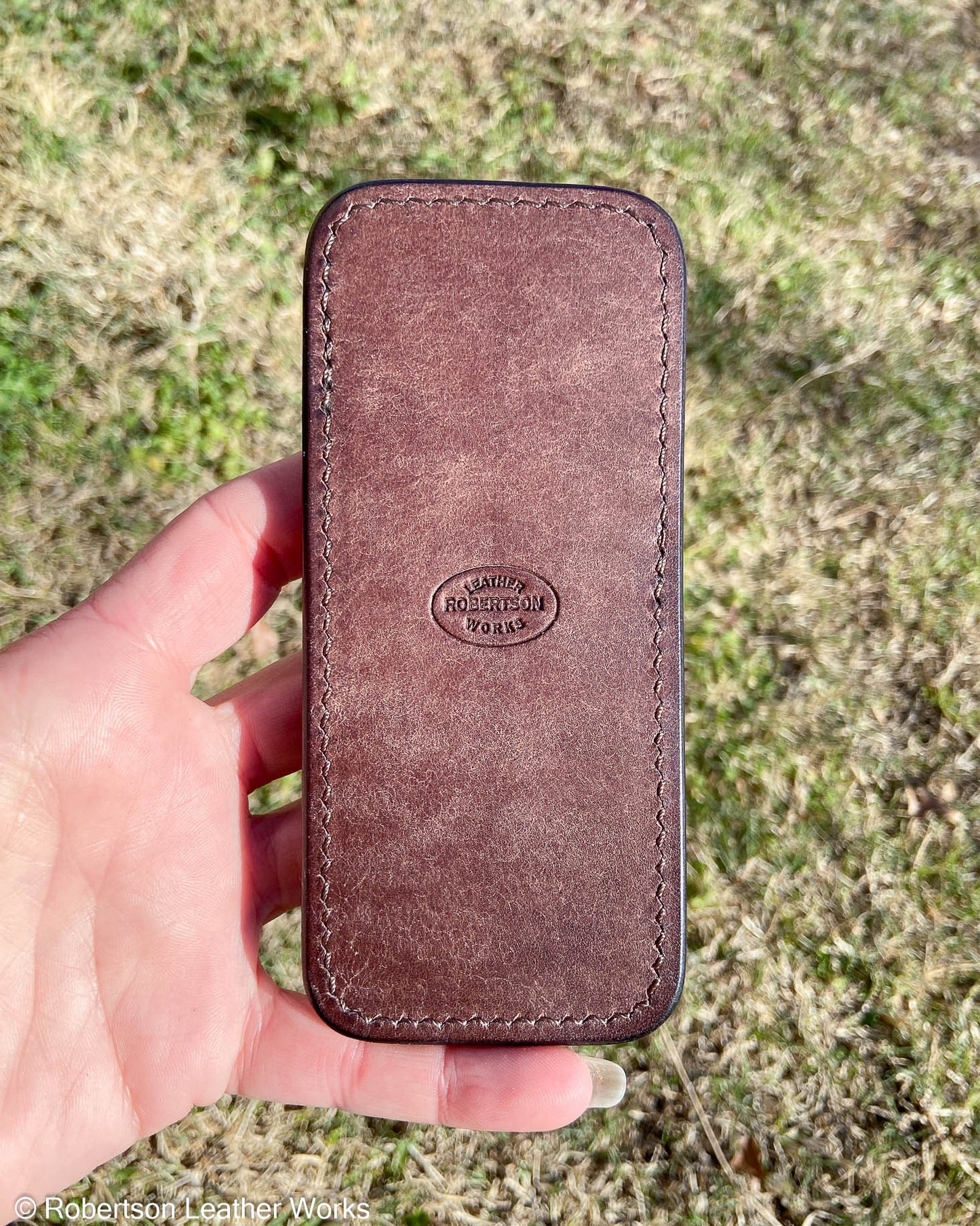 Large Vintage Peat Elephant Leather Knife Slip, Brown Stitching