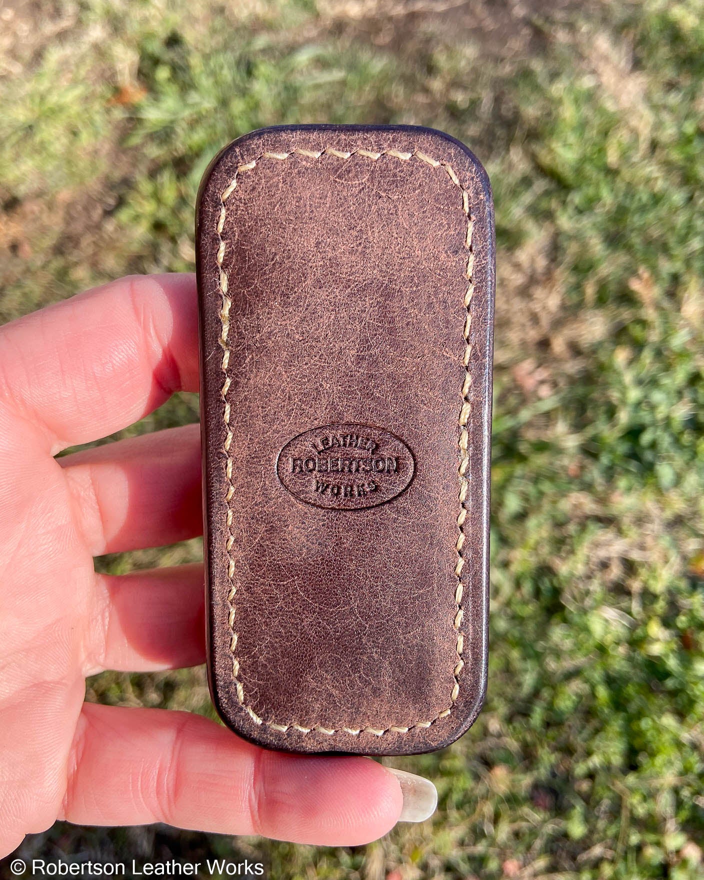Micro Tan Elephant Leather Knife Slip, Taupe Stitching