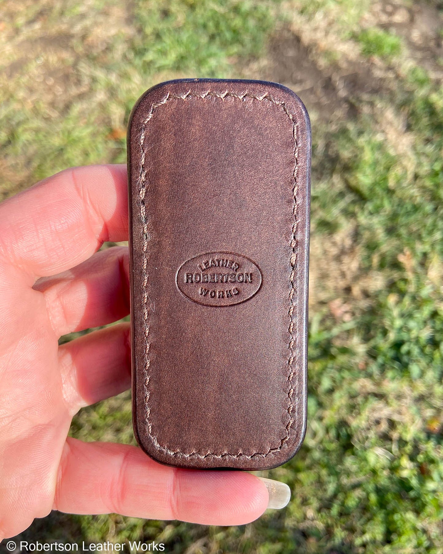 Micro Antique Brown Alligator Leather Knife Slip, Brown Stitching