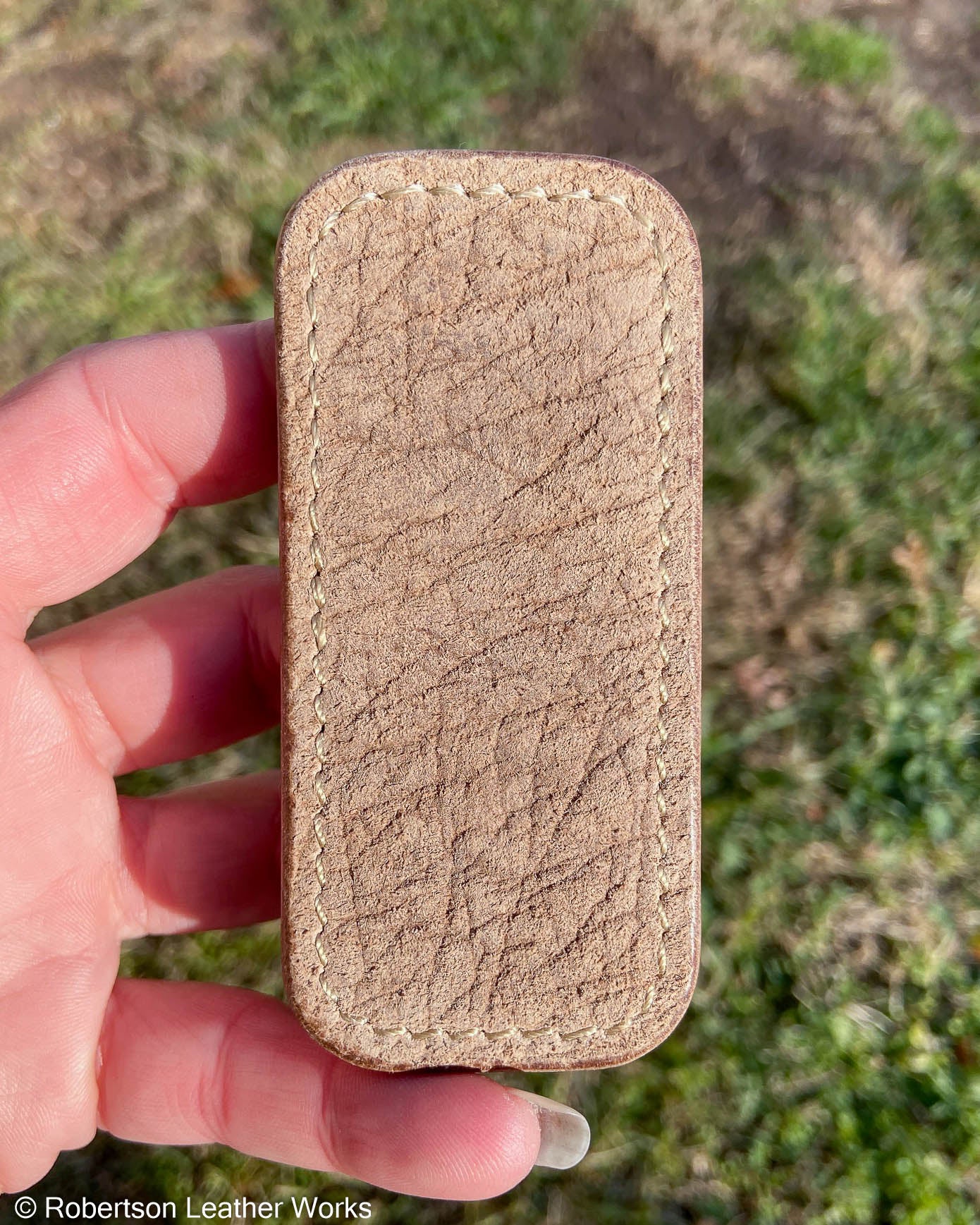 Micro Light Olive-Tan Hippo Leather Knife Slip, Taupe Stitching