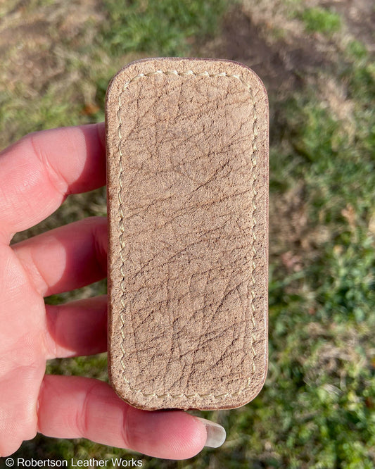 Micro Light Olive-Tan Hippo Leather Knife Slip, Taupe Stitching