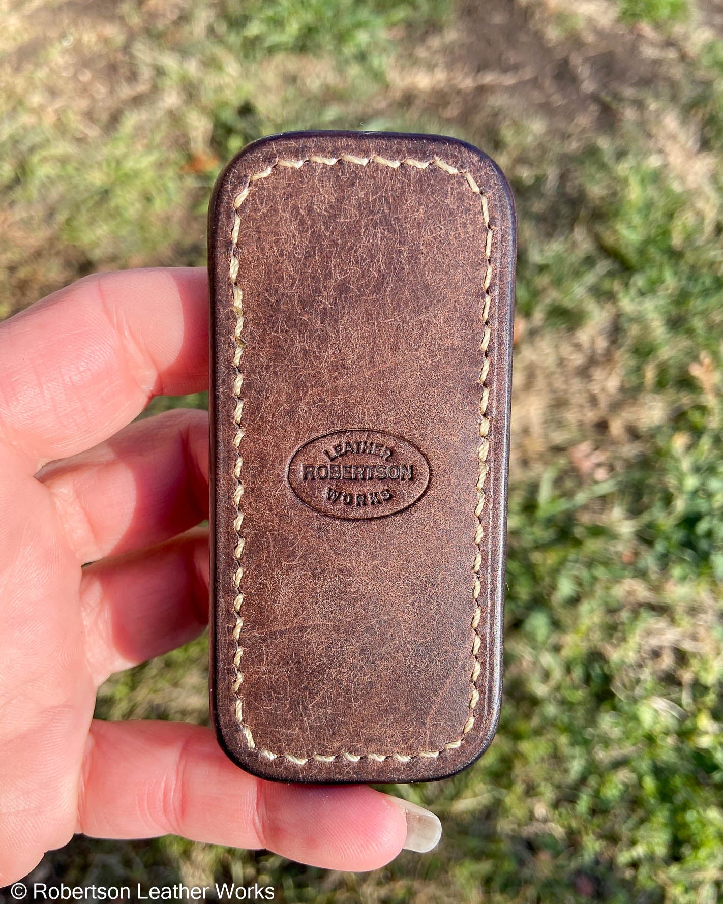 Micro Light Olive-Tan Hippo Leather Knife Slip, Taupe Stitching