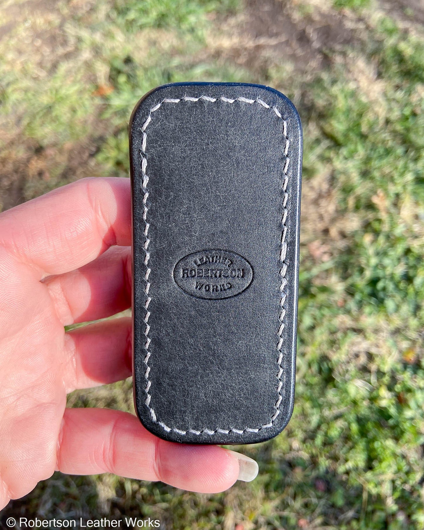 Micro Gray Safari Cape Buffalo Leather Knife Slip, Gray Stitching