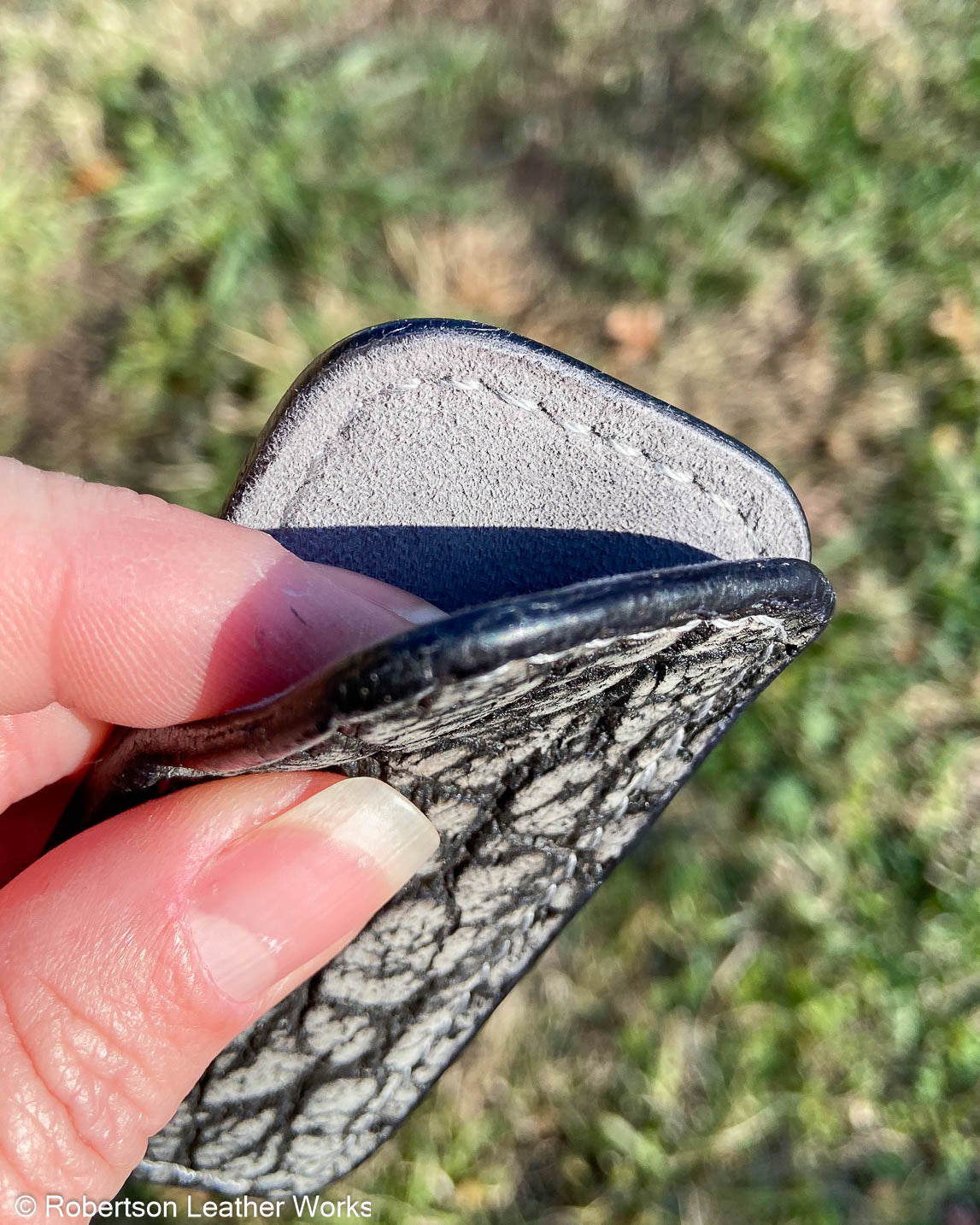 Micro Gray Safari Cape Buffalo Leather Knife Slip, Gray Stitching