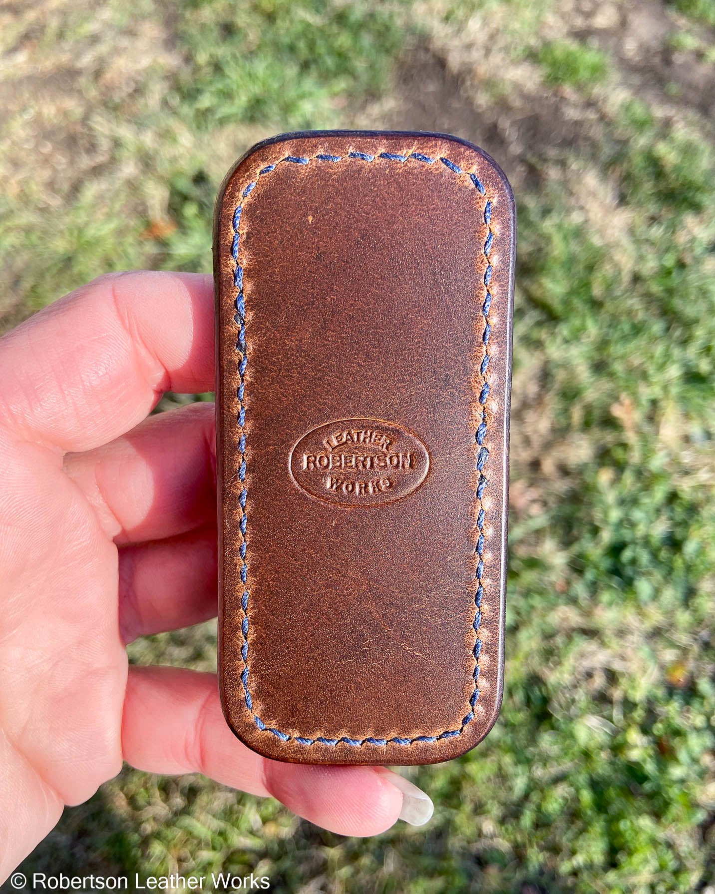 Micro Blue Crocodile Leather Knife Slip, Navy Stitching