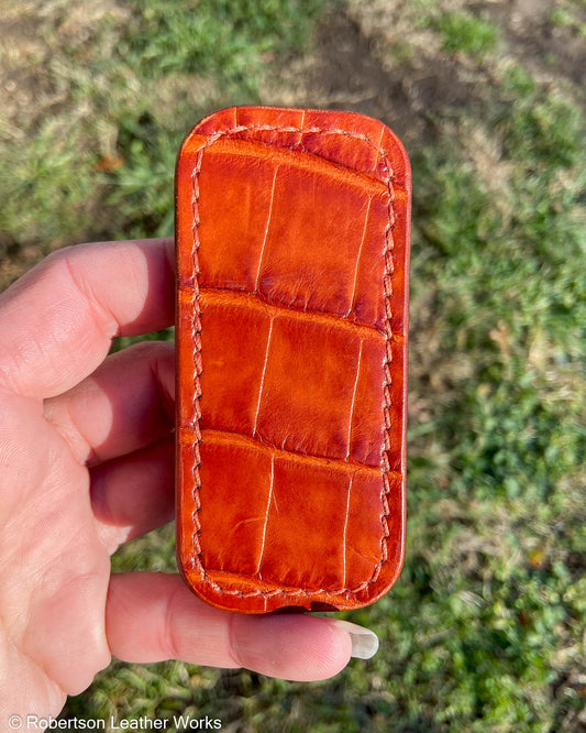 Micro Sienna Alligator Leather Knife Slip, Rust Stitching