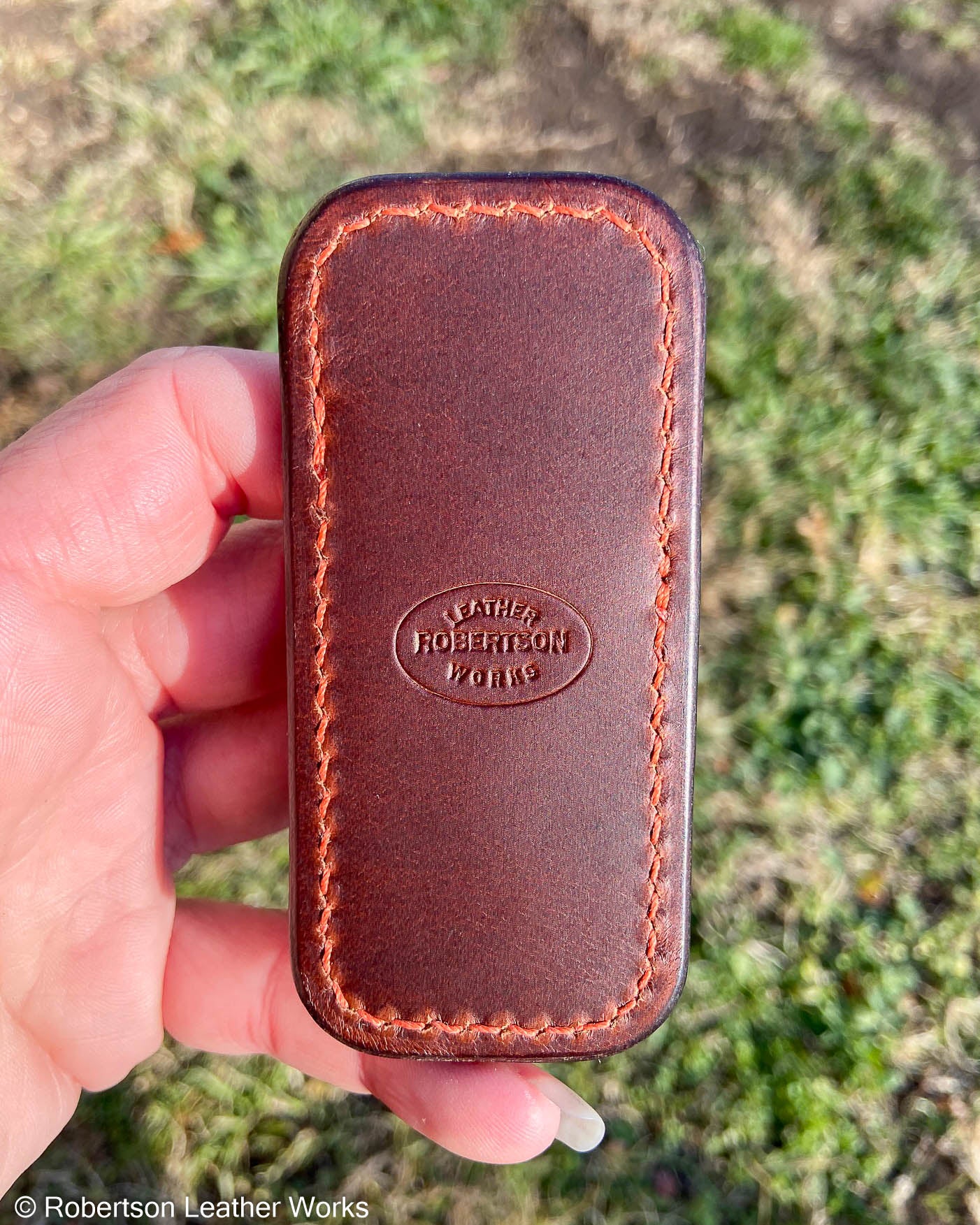 Micro Sienna Alligator Leather Knife Slip, Rust Stitching