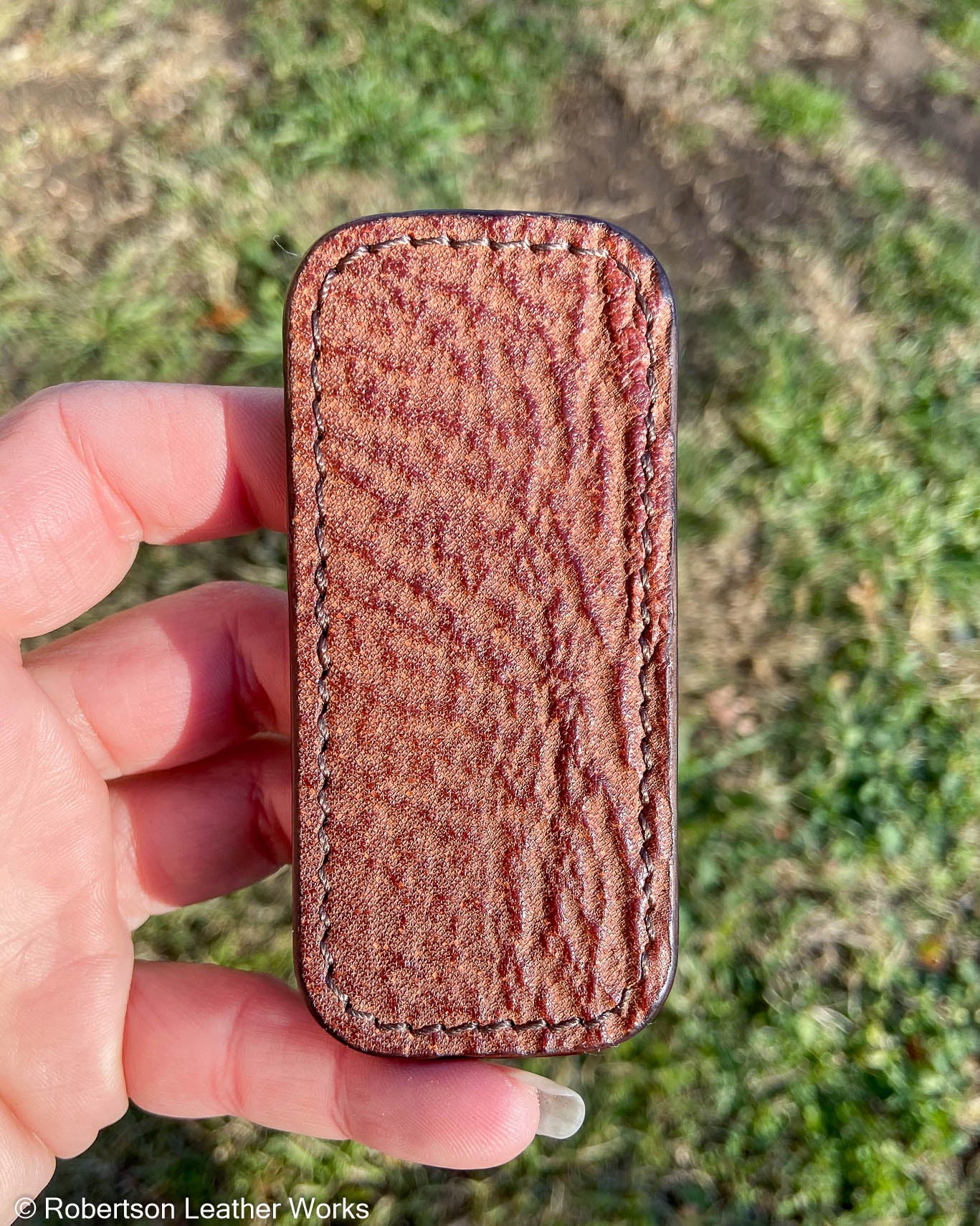 Micro Light Brown Shark Leather Knife Slip, Brown Stitching