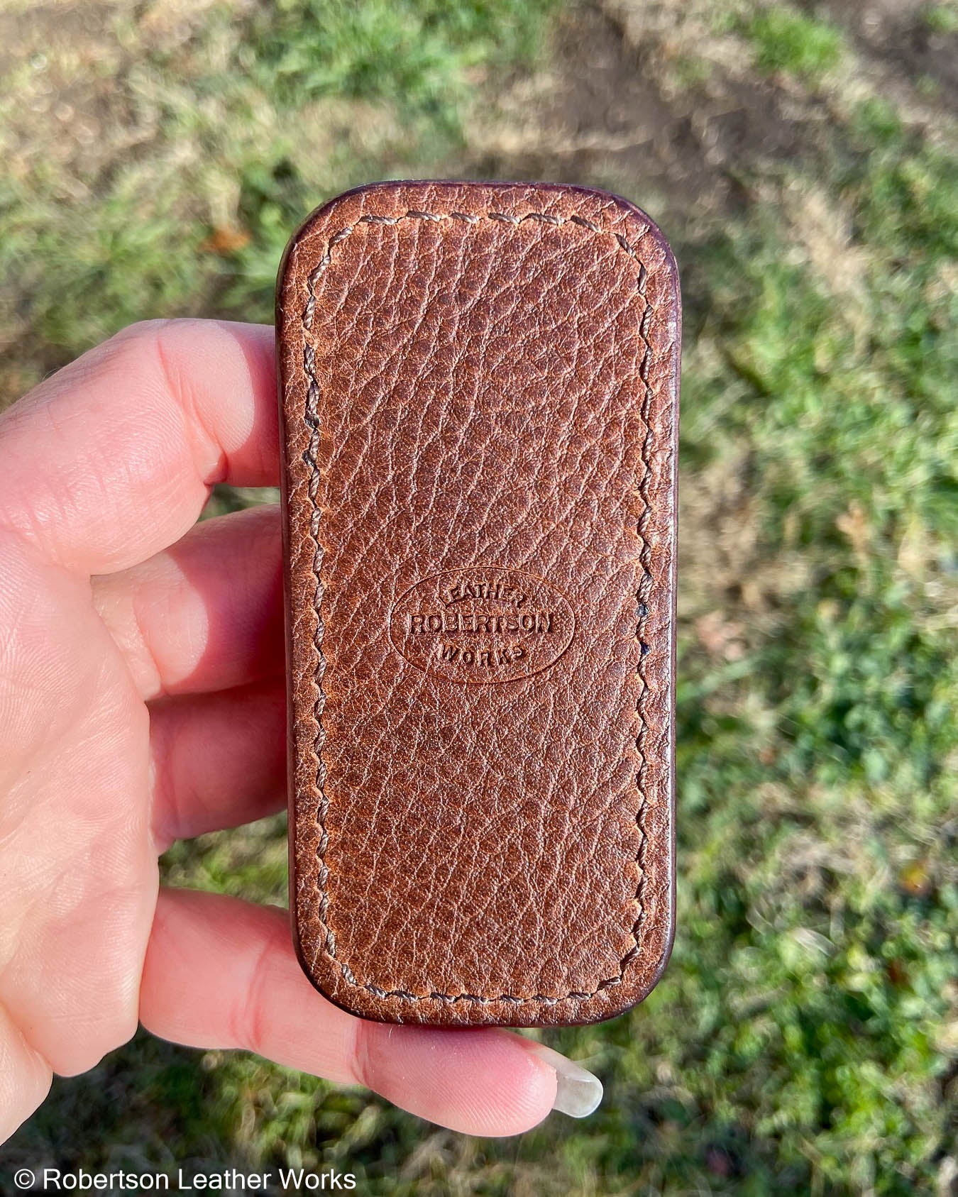 Micro Light Brown Shark Leather Knife Slip, Brown Stitching