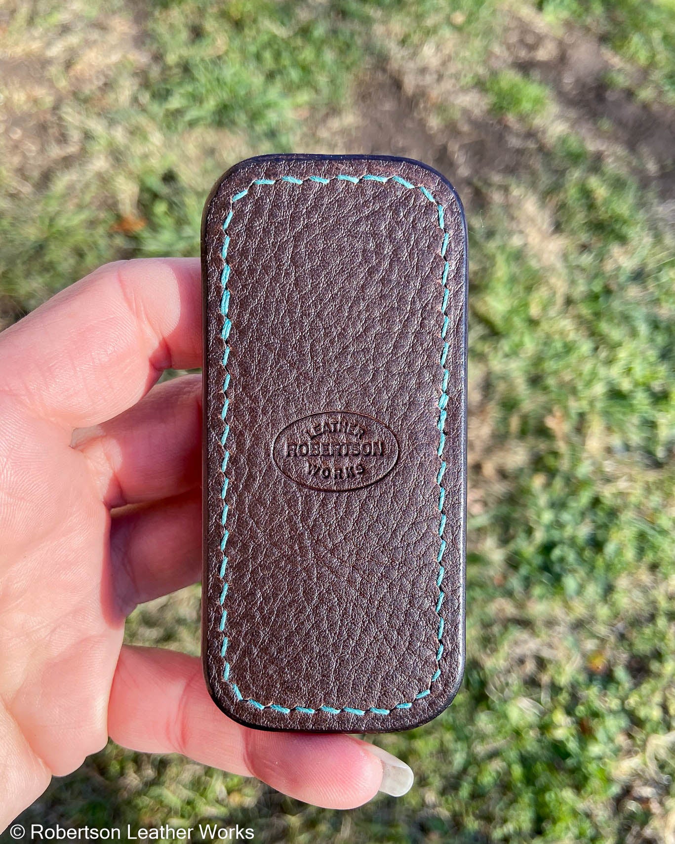 Micro Green-Turquoise Alligator Leather Knife Slip, Turquoise Stitching