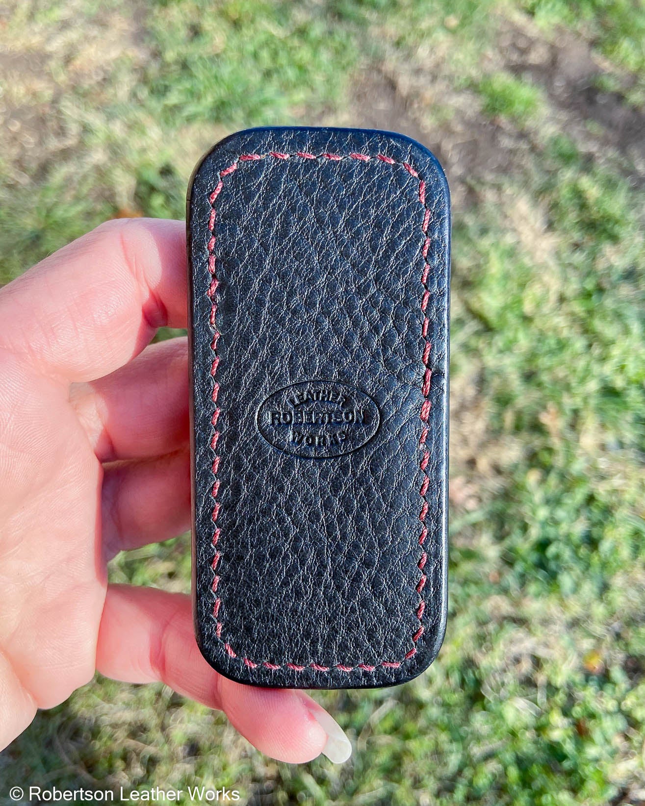 Micro Dark Red Alligator Leather Knife Slip, Burgundy Stitching