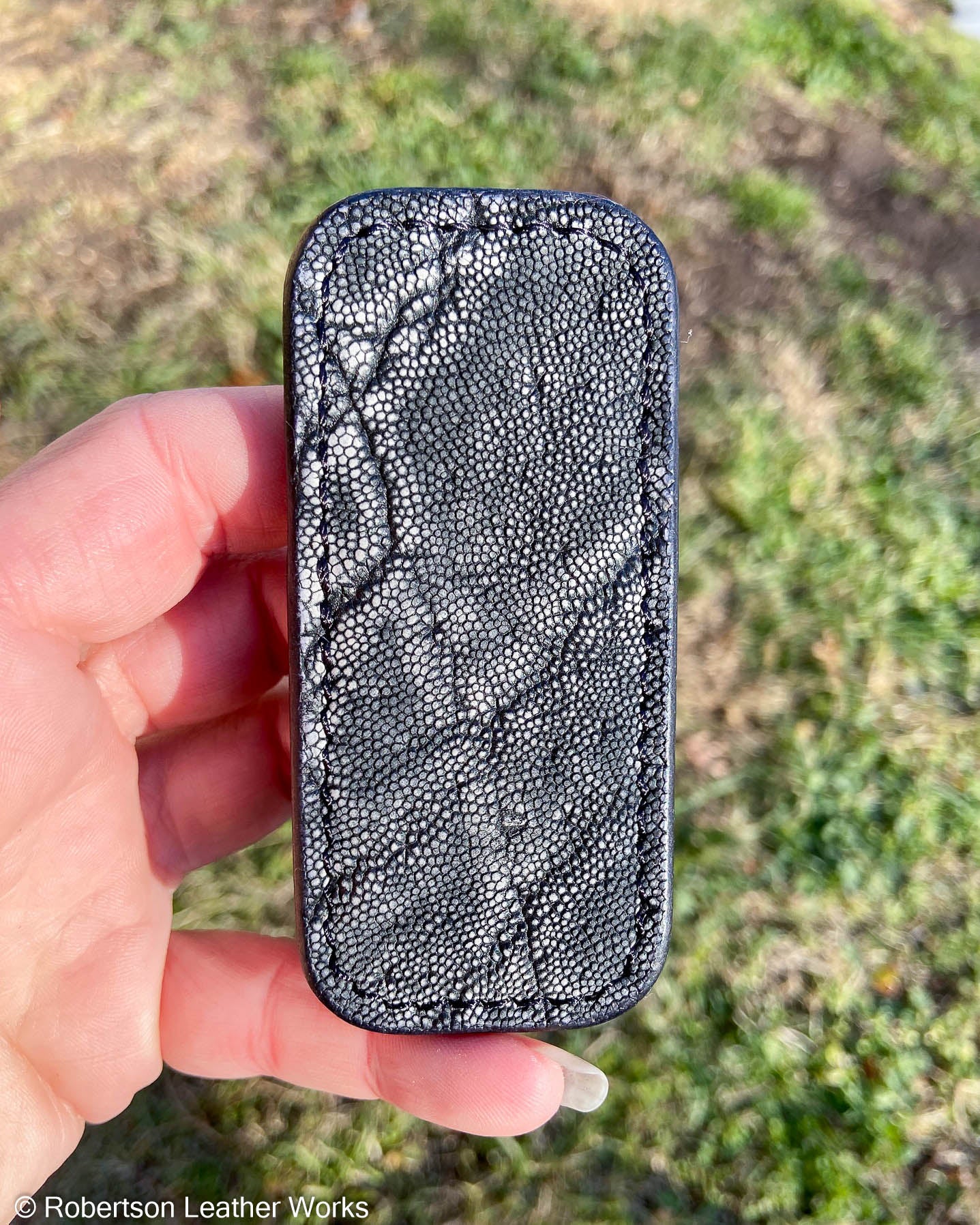 Micro Gray Safari Elephant Leather Knife Slip, Black Stitching