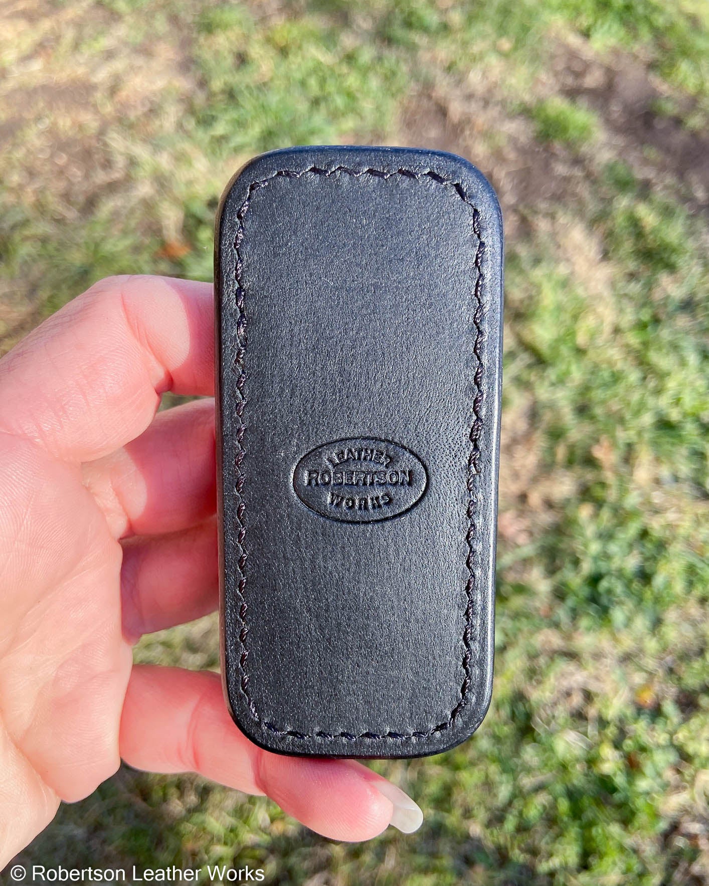 Micro Gray Safari Elephant Leather Knife Slip, Black Stitching