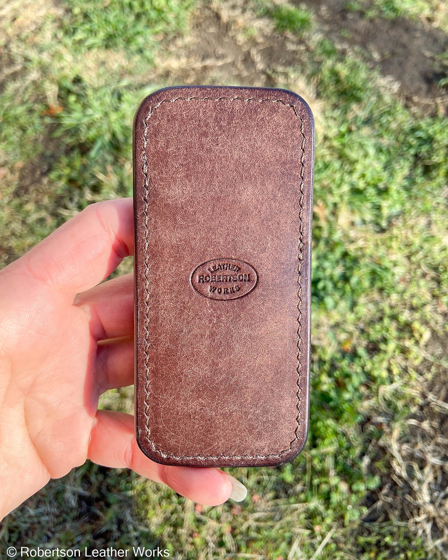 Medium Dark Olive-Tan Hippo Leather Knife Slip, Brown Stitching