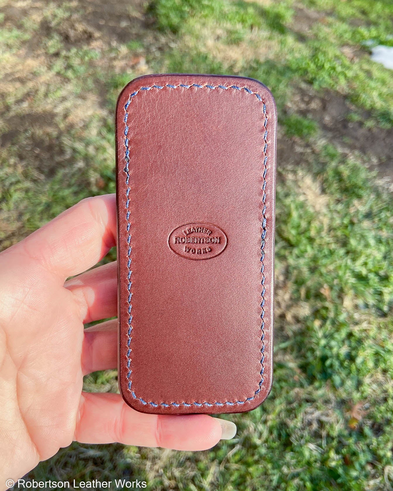 Medium Navy Alligator Leather Knife Slip, Navy Stitching