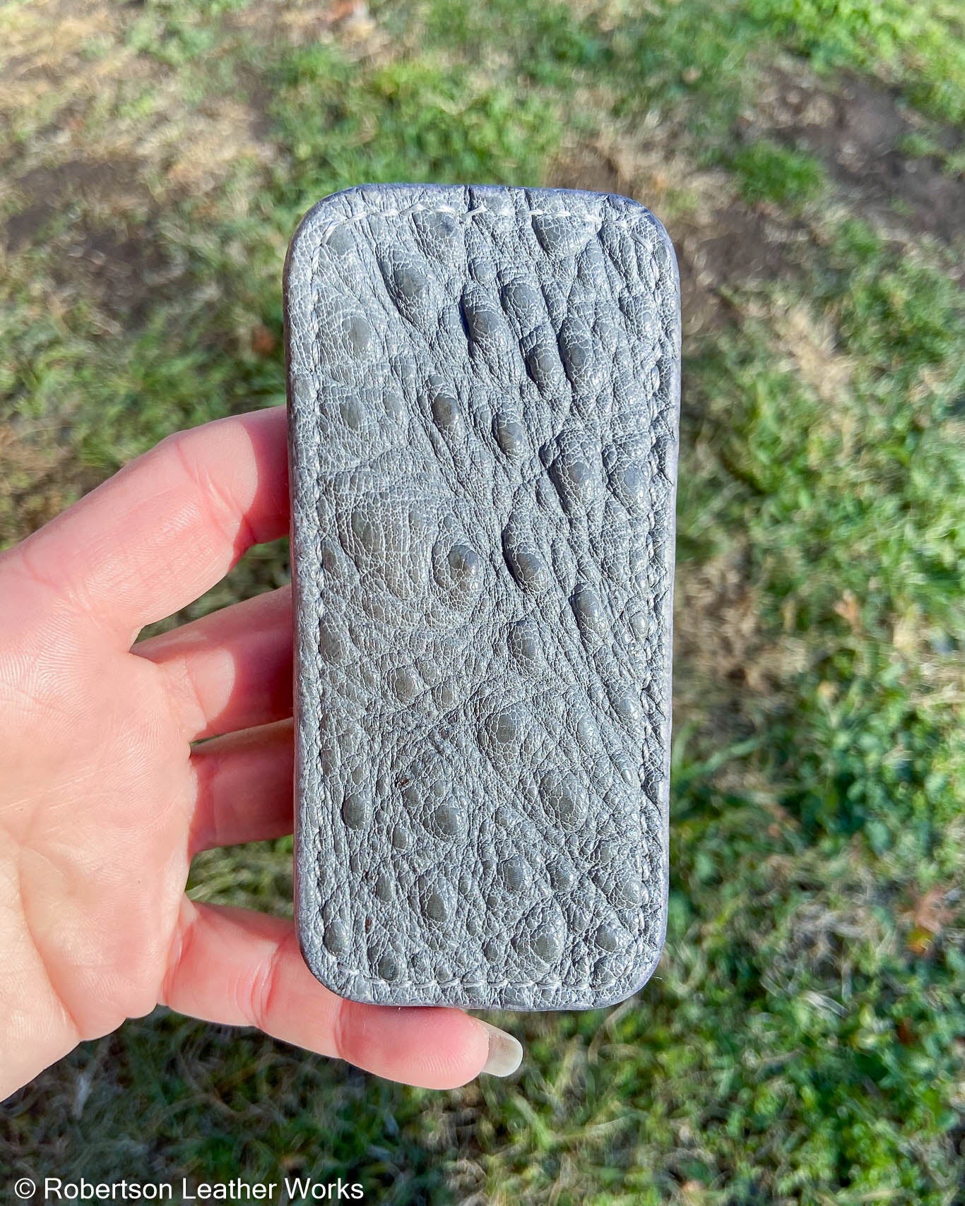 Medium Gray Snapping Turtle Leather Knife Slip, Gray Stitching