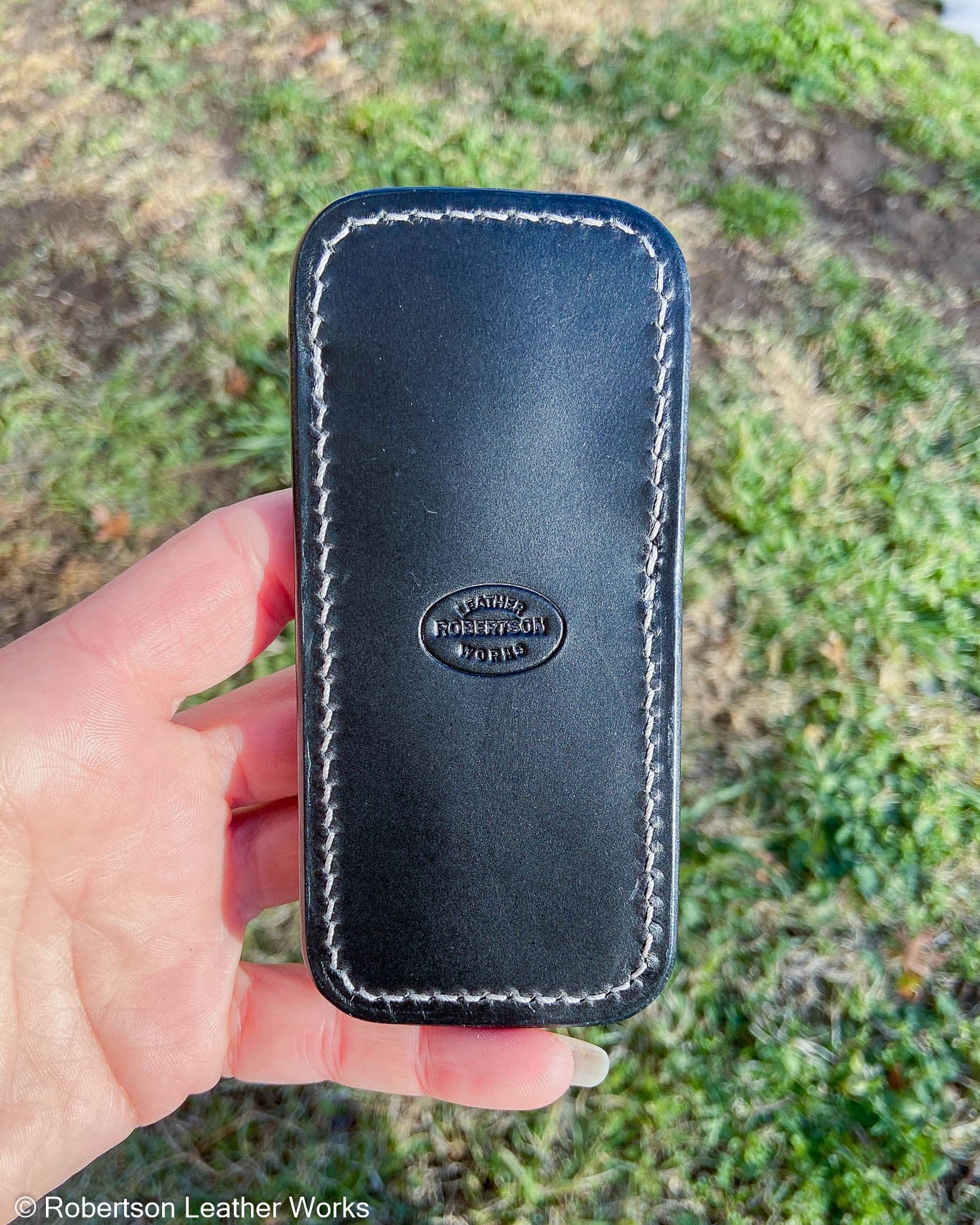 Medium Gray Snapping Turtle Leather Knife Slip, Gray Stitching