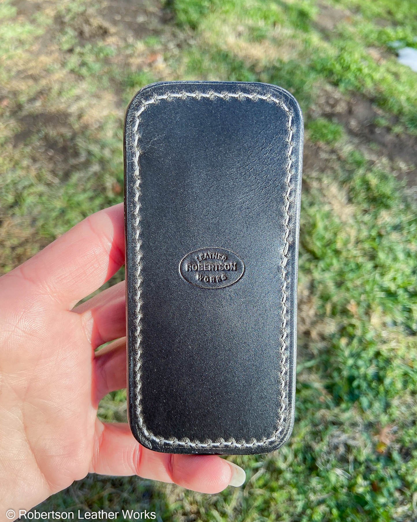 Medium Gray Elephant Ear Leather Knife Slip, Gray Stitching