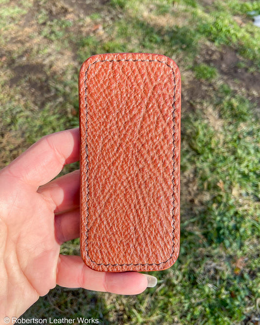 Medium Cognac Shark Leather Knife Slip, Brown Stitching