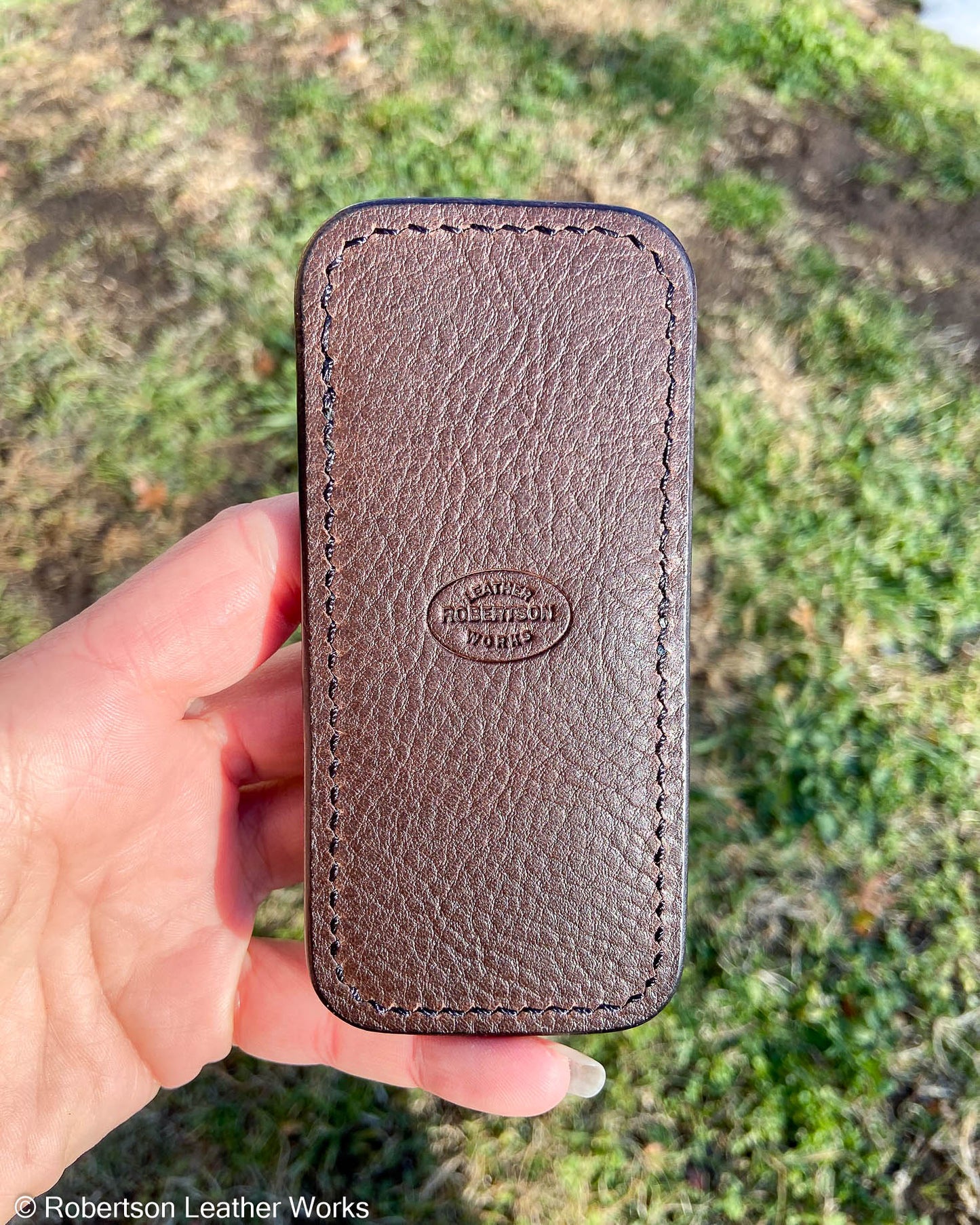 Medium Tan Safari Cape Buffalo Leather Knife Slip, Black Stitching