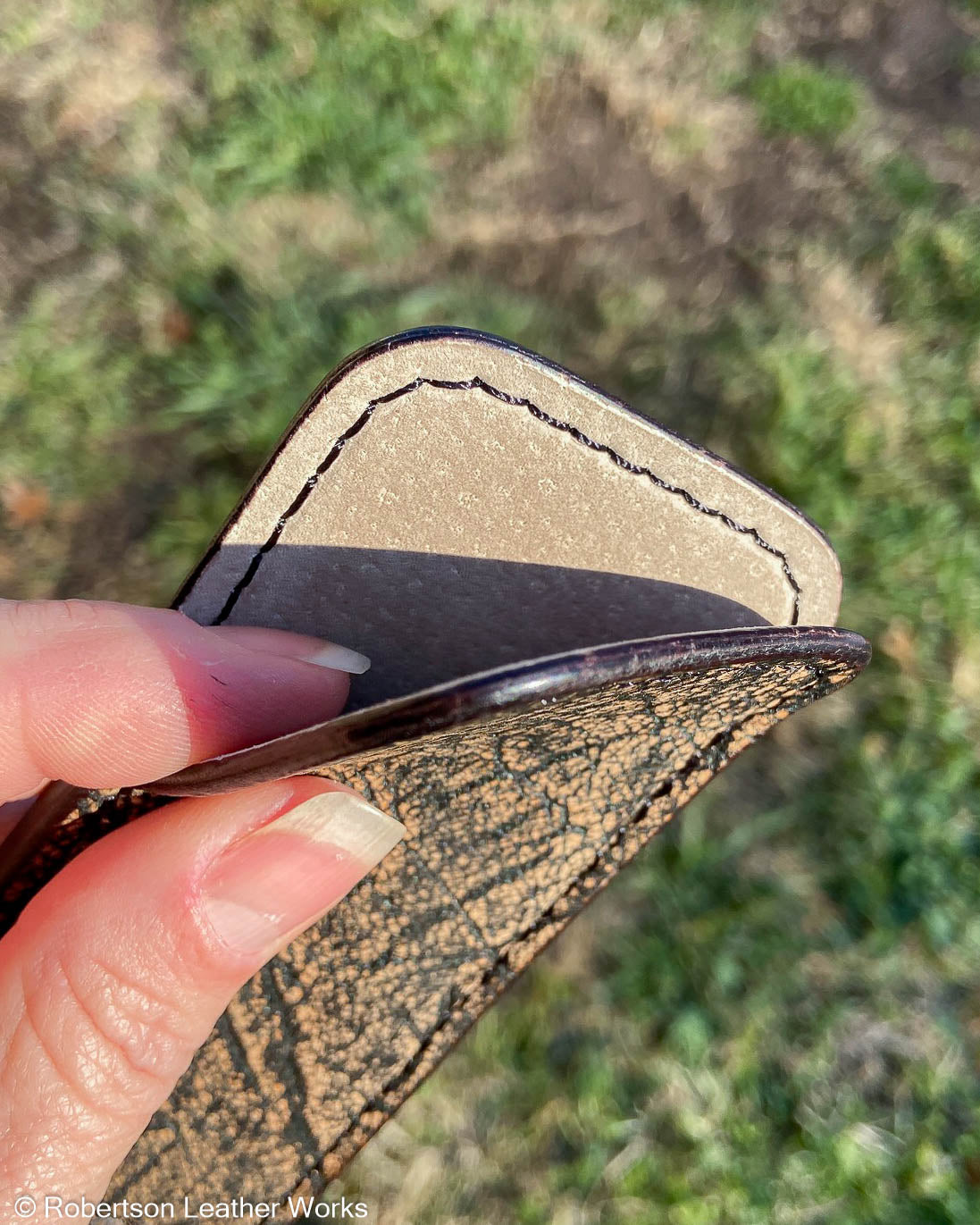 Medium Tan Safari Cape Buffalo Leather Knife Slip, Black Stitching