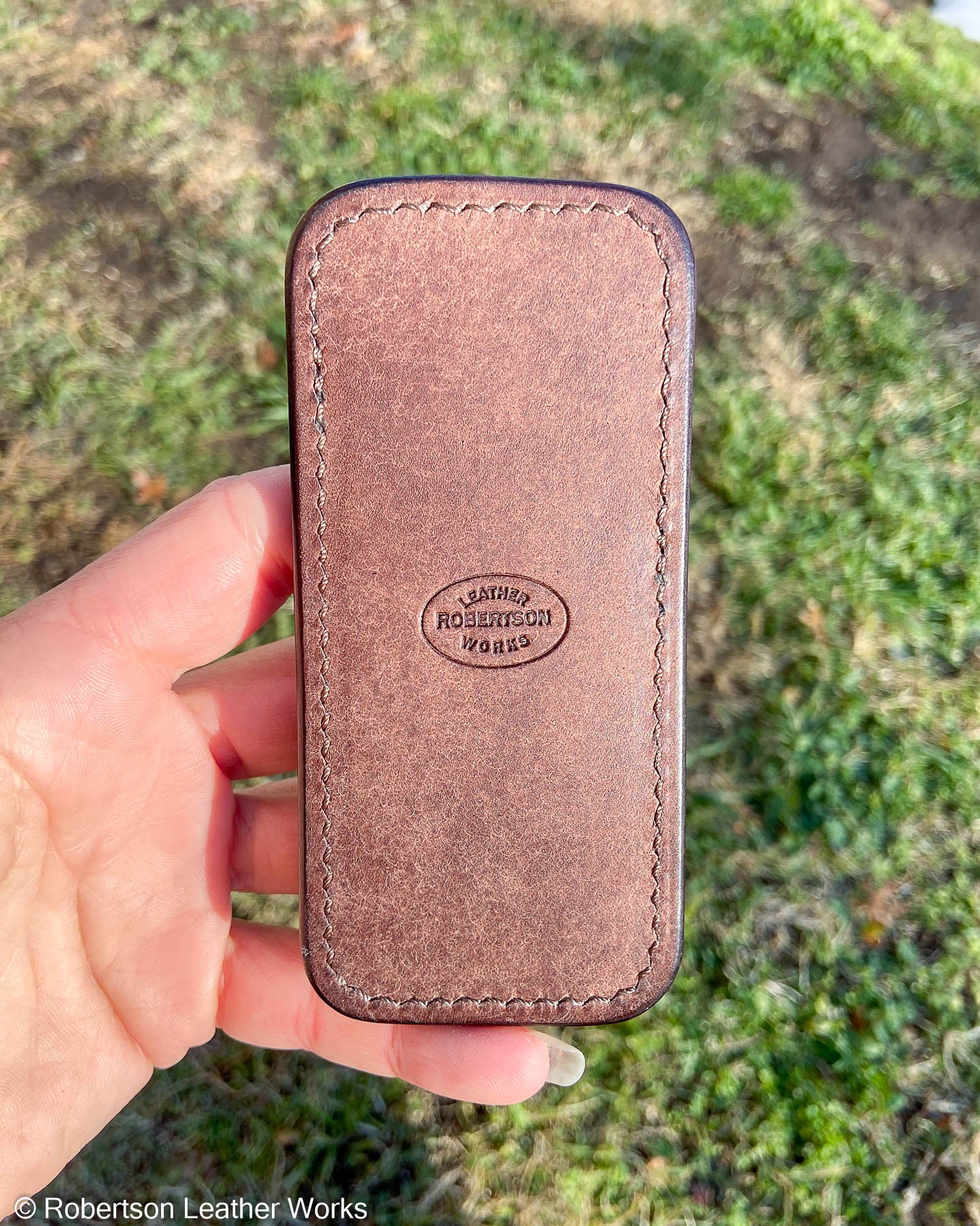 Medium Tan Safari Giraffe Leather Knife Slip, Brown Stitching