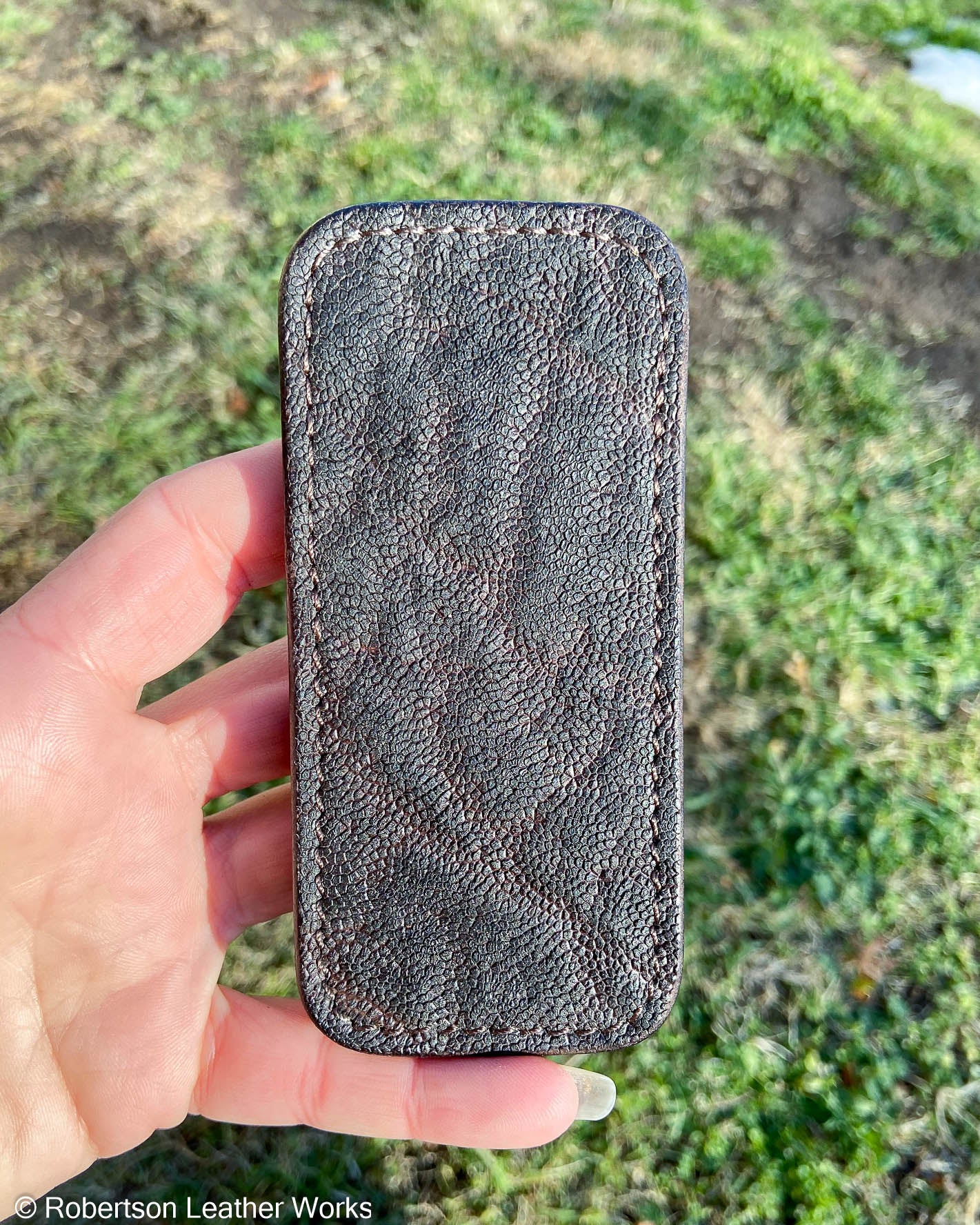 Medium Dark Brown Vintage Elephant Leather Knife Slip, Brown Stitching