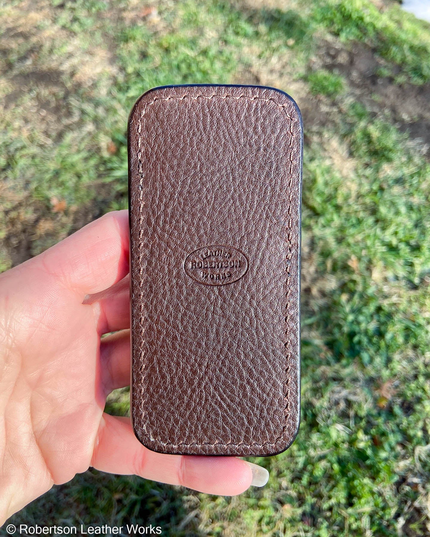 Medium Dark Brown Vintage Elephant Leather Knife Slip, Brown Stitching
