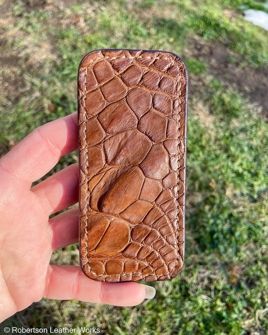 Medium Light Brown Alligator Leather Knife Slip, Light Brown Stitching