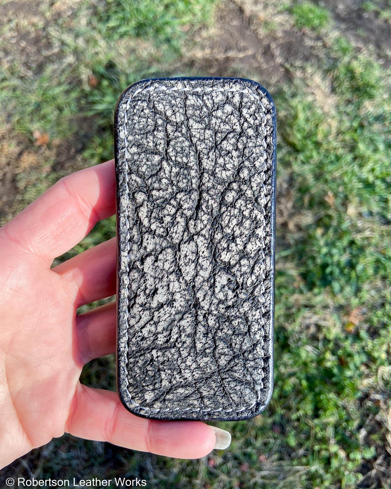 Medium Gray Safari Cape Buffalo Leather Knife Slip, Gray Stitching