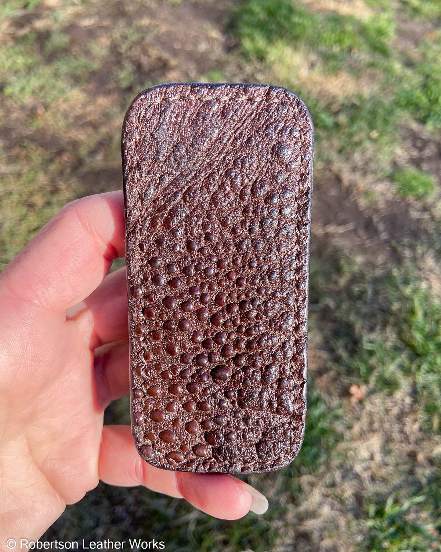 Small Brown Snapping Turtle Leather Knife Slip, Brown Stitching