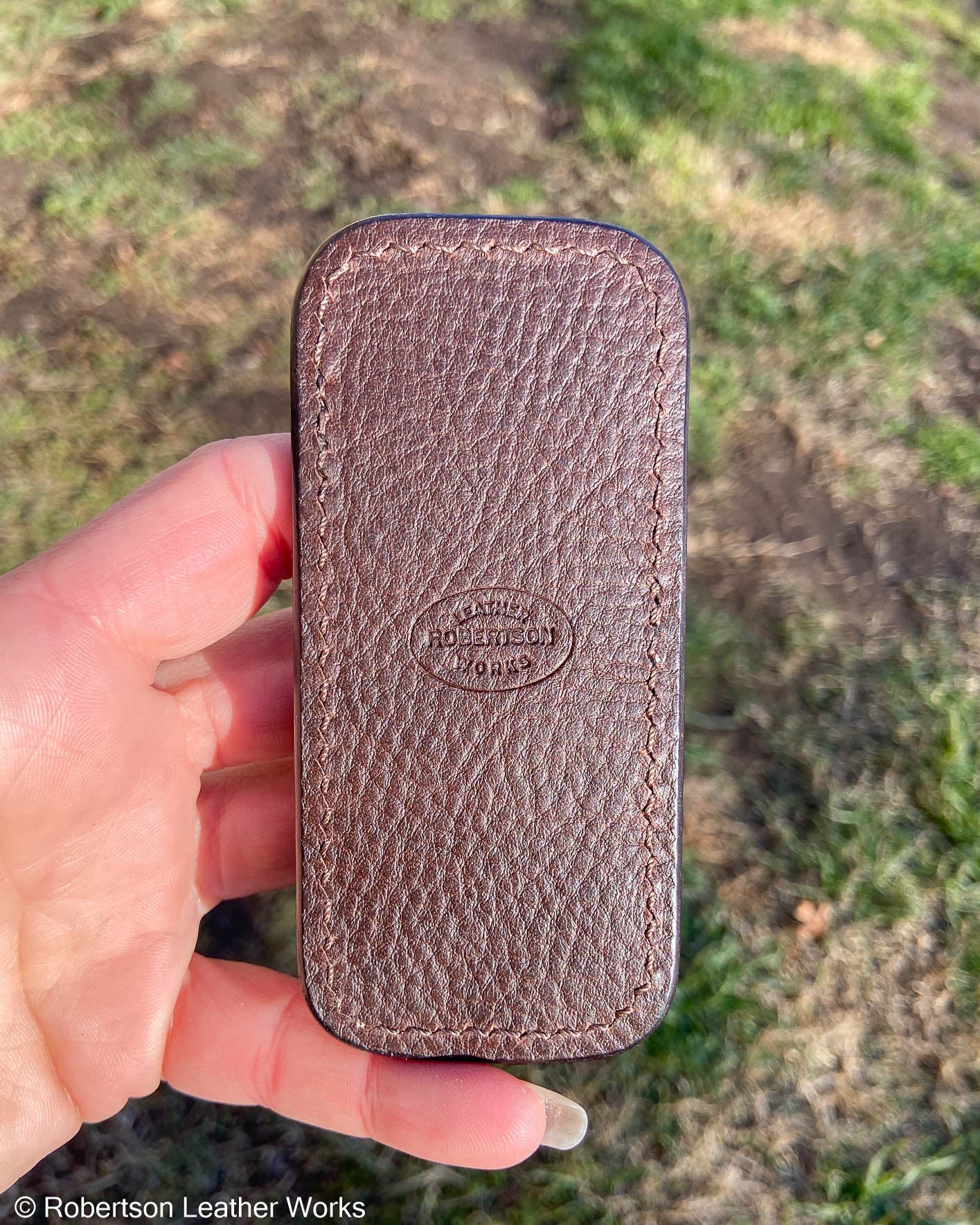 Small Brown Snapping Turtle Leather Knife Slip, Brown Stitching