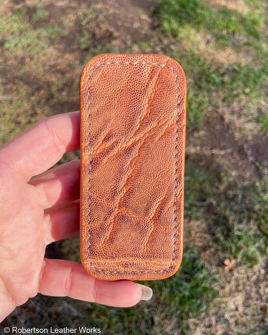 Small Antique Peat Elephant Leather Knife Slip, Light Brown Stitching