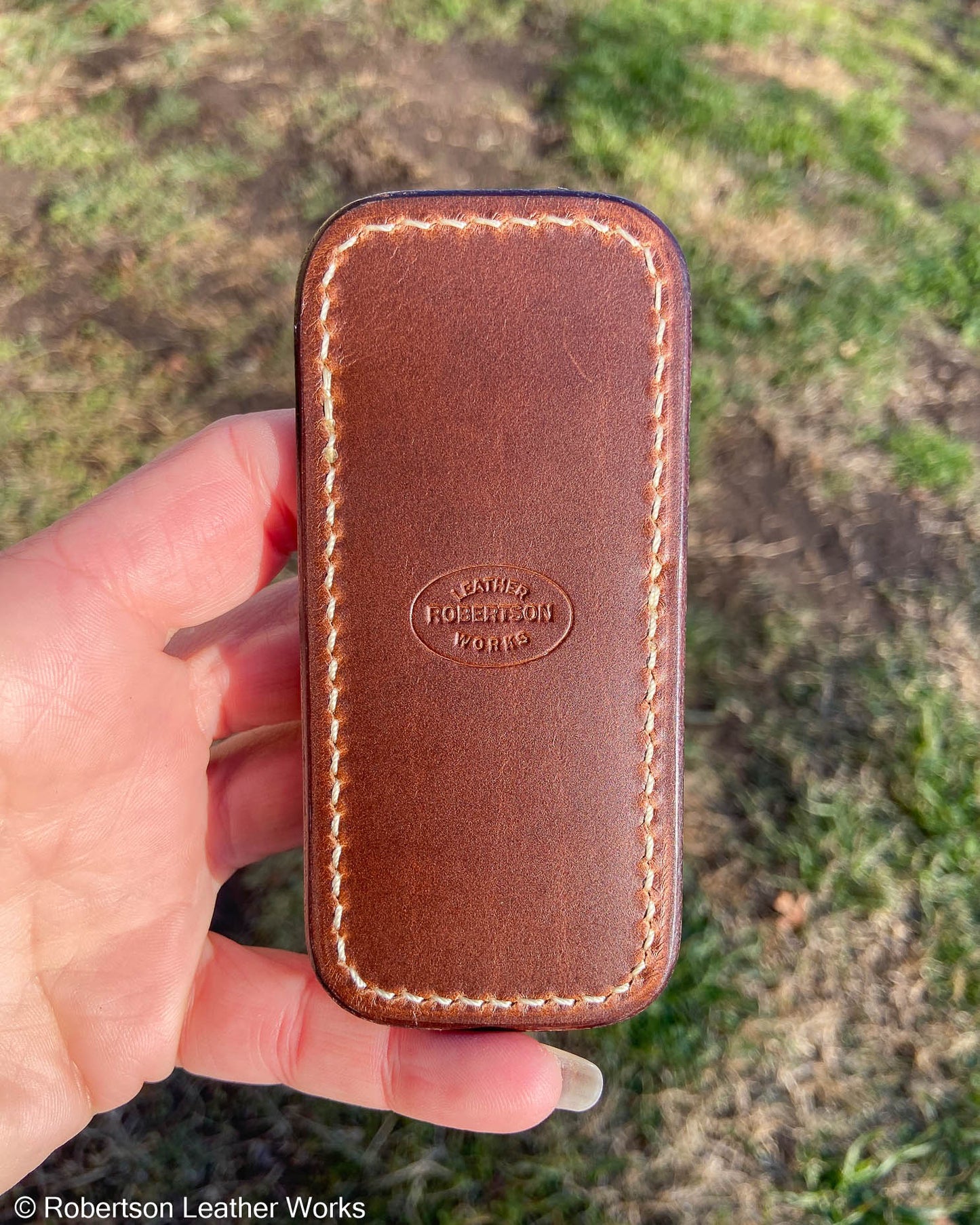 Small Cream Alligator Leather Knife Slip, Cream Stitching