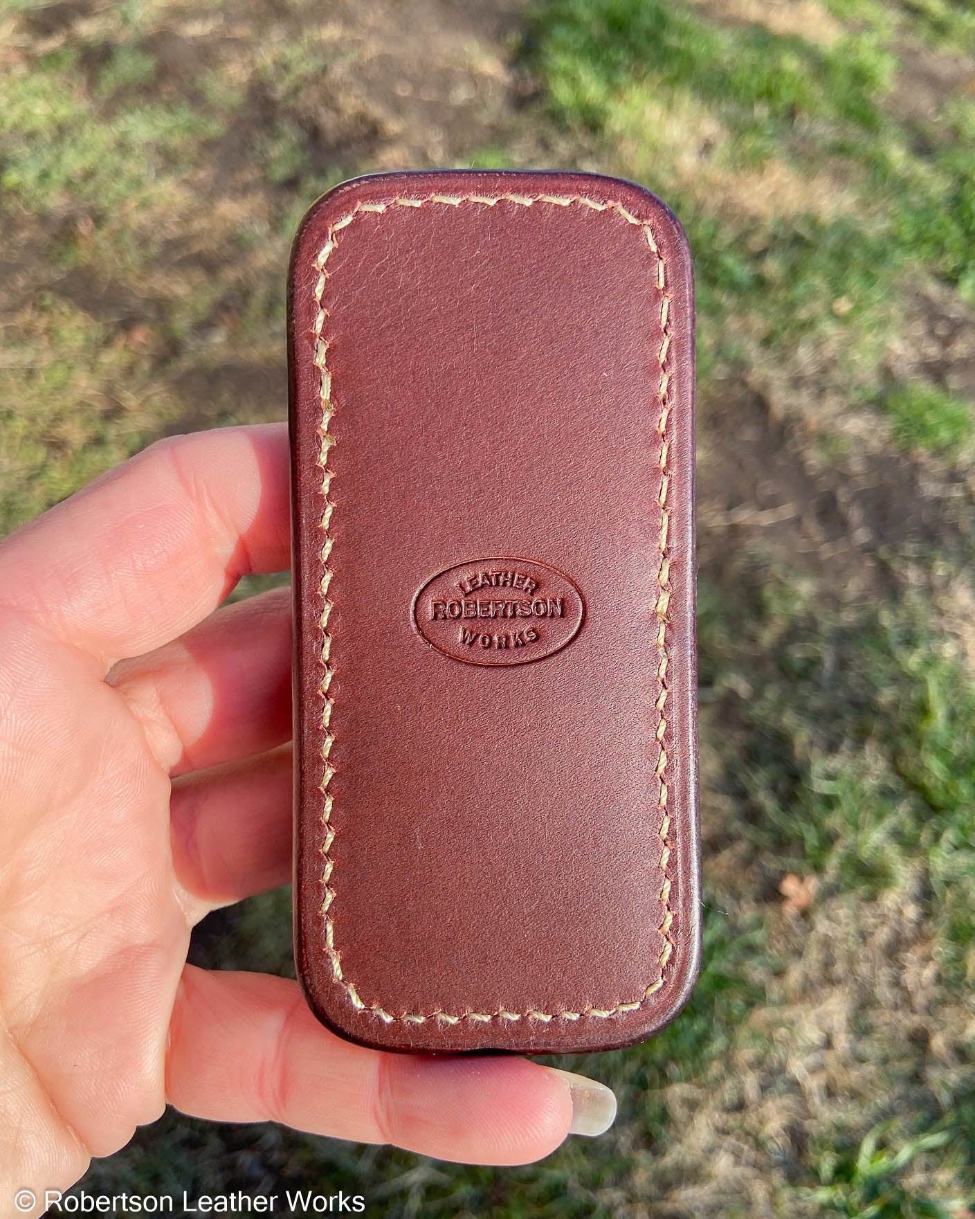 Small Tan Elephant Leather Knife Slip, Taupe Stitching