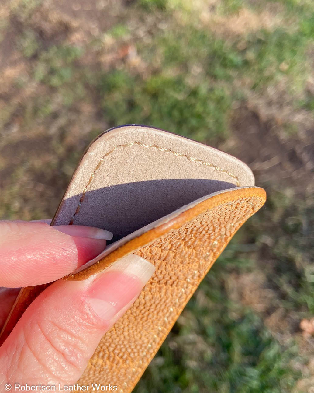 Small Tan Elephant Leather Knife Slip, Taupe Stitching