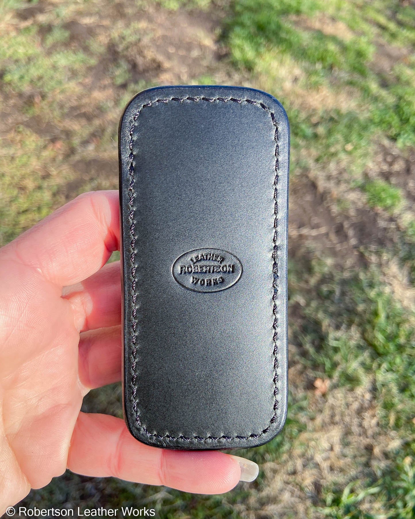 Small Purple Alligator Leather Knife Slip, Black Stitching