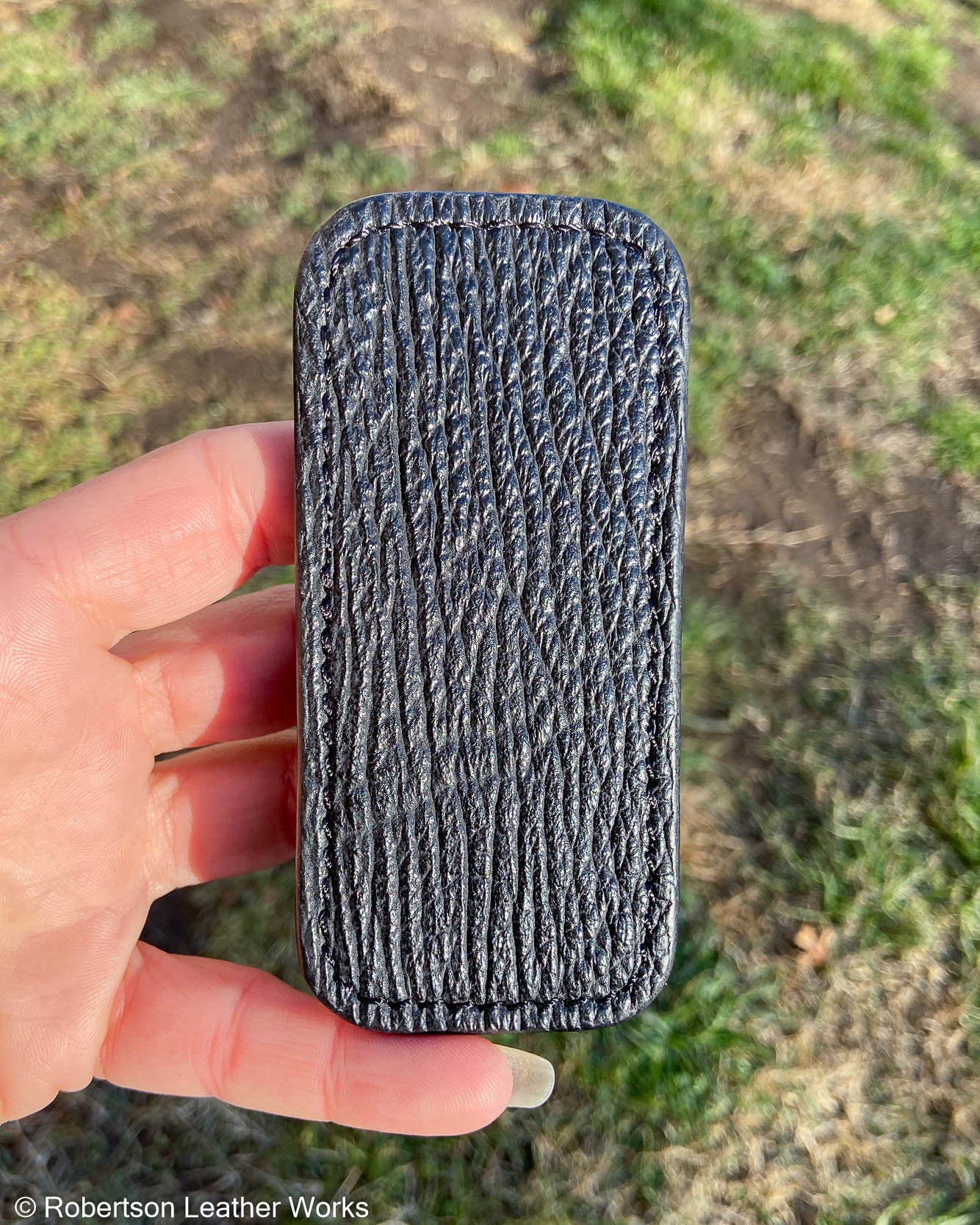 Small Black Shark Leather Knife Slip, Black Stitching